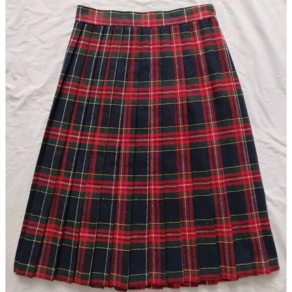Vintage Plaid Pleated Skirt Red Navy Green Womens Size 10 - Picture 6 of 9